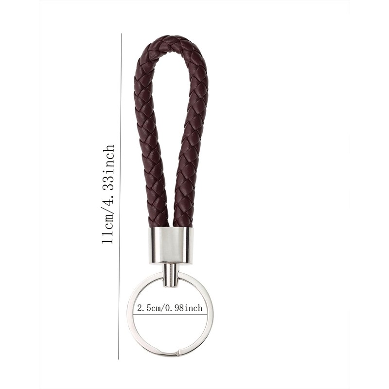 PPhtony Braided Leather Key Fob Car Keychain Ring Woven Strap