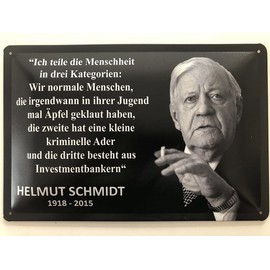 Metal Sign 20 x 30 cm Humanity 3 Categories Quote Helmut Schmidt Sayings Tin Sign