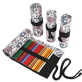 DIYOMR - Rollo de lápices de 24/36/72 ranuras para lápices, lápices de colores para artista, bolsa enrollable, pinceles cortos, estuche organizador para dibujar, colorear y bocetos (gato de cabeza grande, 72 ranuras)