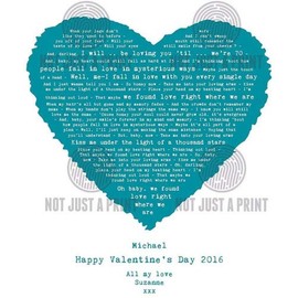 Song Lyrics - First Dance - Our Song - A4 A3 A2 Sized Poster in Vintage Solid Heart Design - Print Only