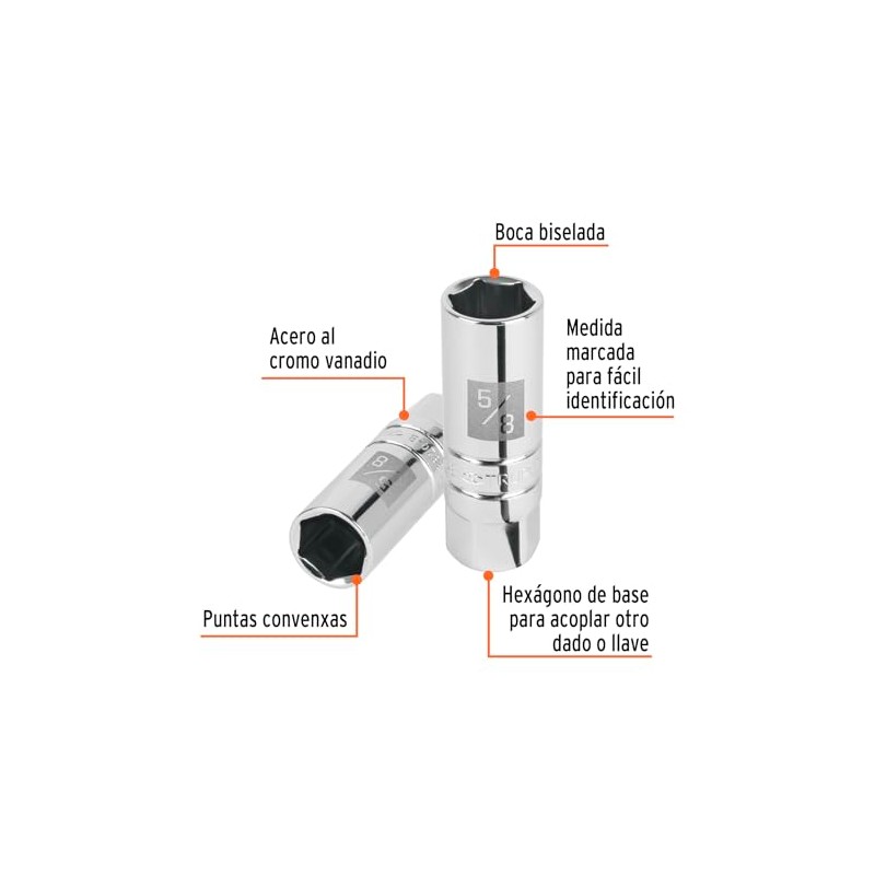 Truper D-3820-B, Dados para bujía de 6 puntas std, 5/8"
