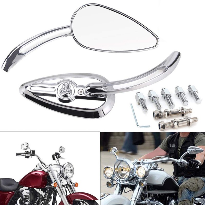 Chrome Skull Teardrop Aluminum Rearview Side Mirrors fits for Harley