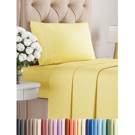 Twin Size 3 Piece Sheet Set - Comfy Breathable & Cooling Bed Sheets Set - Hotel Luxury Bedding for Women, Men, Kids, Teens, Boys & Girls - Deep Pockets, Ultra-Soft, Wrinkle Free - Oeko-Tex - Yellow