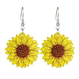 Sparkling Turkey Maple Sunflower Earrings Thanksgiving Earrings Fall Jewelry Fun Turkey Dangle Earrings Holiday Party Autumn Jewelry Gifts-Sunflower