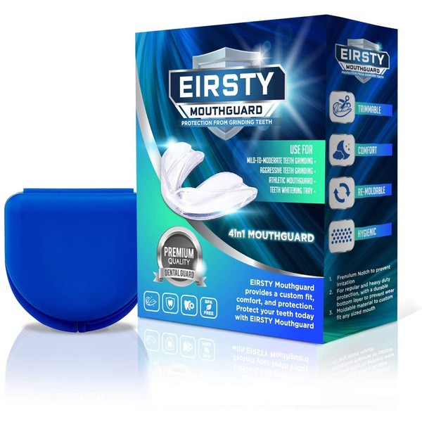 EIRSTY - Protector bucal de tamaño universal, juego de 8 unidades, sin BPA, moldeable, recortable y personalizable de grado médico para afilar el bruxismo de los dientes, deportista, bandeja de blanqueamiento