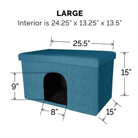 Furhaven Pet House for Cats and Small Dogs - Collapsible Living Room Ottoman Footstool Cat Cave Condo Storage, Ocean Blue, Large