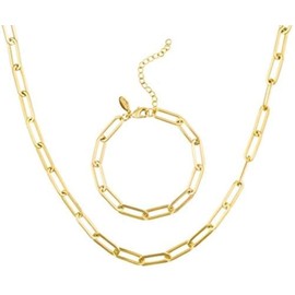 Benevolence LA Paperclip Chain Necklace for Women with Paperclip Bracelet Set, Gold Chain Link Necklace, 14K Gold Necklace and Bracelet, Paper Clip Necklace, Travel Accessories for Women