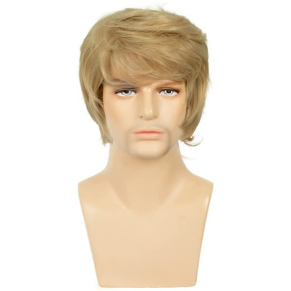 Baruisi Mens Wig Blonde Short Layered Fluffy Hair Wig Natural