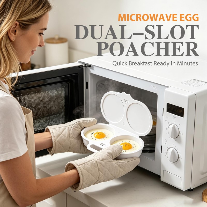 2Pcs Microwave Egg Poacher With Lid & Handle, Dual Cavity