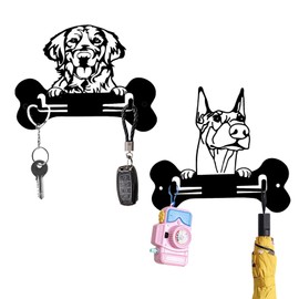 FOSDICK 2 Pieces Key Holder for Wall, Black Metal Key Hooks Wall Mounted, Puppy Shape Key Hook, Key Rack with 4 Hooks, Creative Keys Holder, Key Hanger for Living Room Bathroom Kitchen Bedroom