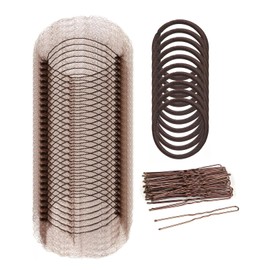60 pcs Brown Invisible Hair Bun Net Set, 20pcs Elastic Edge Mesh Hair Nets, 40pcs Coffee U Shape Bun Pins for Girls, Women, Ballet Dancers, Catering, Updos