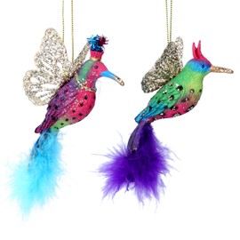 Gisela Graham Resin Christmas Decoration (10cm) - Hummingbird w Feathers