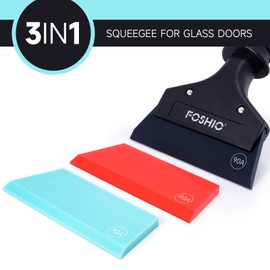 FOSHIO Small Squeegee for Window Cleaning, Shower Glass Doors, Heavy Duty Metal Handle with 3PCS Different Hardness Rubber Squeegee Blades Window Tint Kit, Car Squeegee Ice Scrapers for Car Windshield
