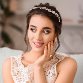 Oriamour Crystal Wedding Headbands For Brides RhinestoneSlim Bridal Headpieces For Women Handmade Hair Bands For Girls (Gold)