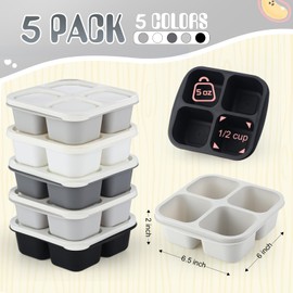 Honeydak Snack Containers 4 Compartment, 5 Pack Bento Snack Boxes Reusable Lunchable Containers with Lids Divided Meal Prep Lunch Food Storage Box for School Work Travel(Black and White Ombre Color)