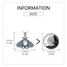 AXELUNA Moth Moonstone Necklace Sterling Silver Moth Pendant Witchy Jewelry for Women Moon Girls, Sterling Silver, Zircon