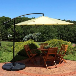 Light Yellow Patio Umbrella with Base Included, Octagonal Canopy Shape, Weight: 25.6, Water Resistant, Crank Lift, Hanging Style, Black Steel Pole Material | All Season Stability in Windy Conditions
