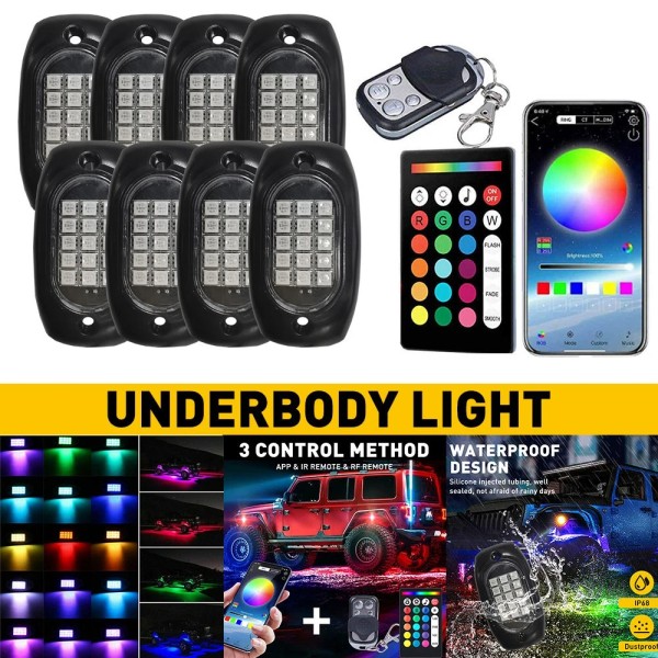 Unbranded 8Pods RGB LED Rock Offroad Lights Music Bluetooth Underglow