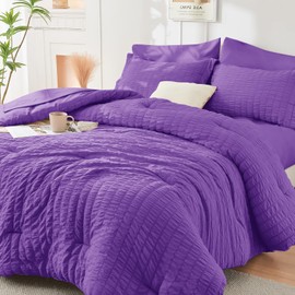 HYMOKEGE Dark Purple Full Size Comforter Sets Seersucker 7 Pieces, All Season Luxury Bed in a Bag for Bedroom, Bedding Set with Comforter, Sheets, Pillowcases & Shams