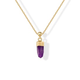 PAVOI 14K Yellow Gold Plated Necklace for Women | Natural Gemstone Dainty Crystal Pendant | Minimalist Stone Necklace | Elegant Gemstone Jewelry | Amethyst