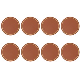 8 PCS Light Brown Leather Coasters, 10cm Gold Edge Round Leather Coasters, Heat Resistant Table Protector