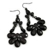 Victorian Style Black Acrylic Bead Chandelier Earrings/Black Tone/ 65mm L