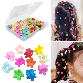 Tesvyns 50Pcs Mini Flower Hair Clip Colorful Mini Hair Claw Baby Hair Clips Toddler Hair Clips Girls Decorative Bun Tiny hair clips, Assorted Colors (Floral)