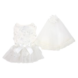Pawpatu White Bridal Wedding Costume Dress for Dogs with White Veil Hair Pin