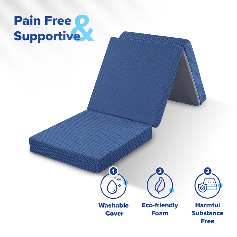 Olee Sleep Tri-Folding Memory Foam Mattress Topper, 4 Inch Gel