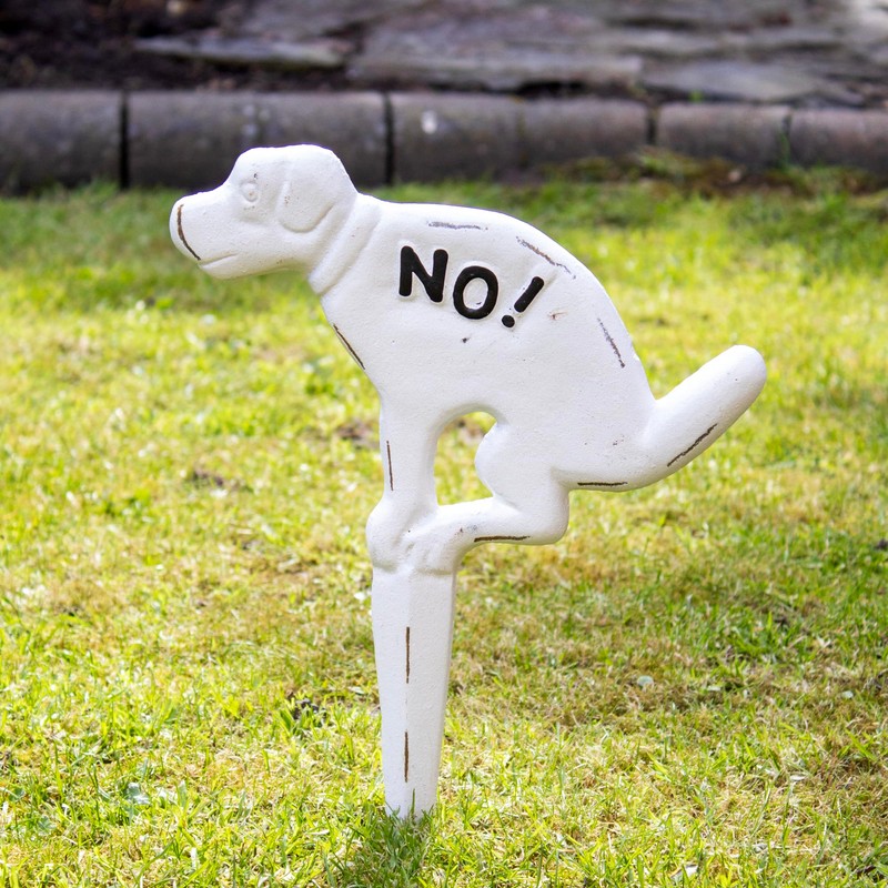 White Cast Iron No Fouling Dog Poo Sign Garden Lawn