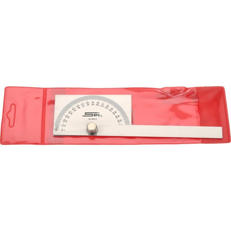 SPI 30-393-3 Rectangular Head Protractor: 6" Blade Length, 180° Measurement,