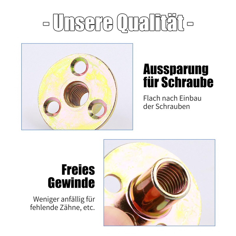 10er-Satz M10-Muttern, T-Flansch-Muttern, Einschraubmuttern, Rundfuß, Einpressmuttern zur Befestigung, Verbindungsmöbel (M10)
