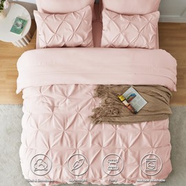 CozyLux Twin XL Comforter Set Blush Pink - 5 Pieces Twin Extra Long Bedding Set with Sheets Pintuck Dorm Bedding Pinch Pleat Twin XL Bed in a Bag for College