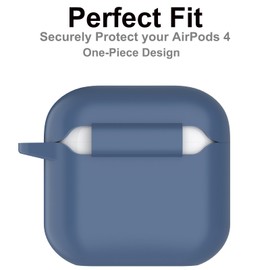 Nemteur für AirPods 4 Hülle 2024, Schützende Silikon Case für AirPods 4th 2024 Skin Front LED Sichtbar Silikon Hülle mit Karabiner, Mitternachtsblau