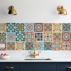 30 Pack, 4x4 Inch Colorful Bohemian Tile Stickers, Peel and Stick Patchwork Vinyl for Backsplash, Stairs & Furniture