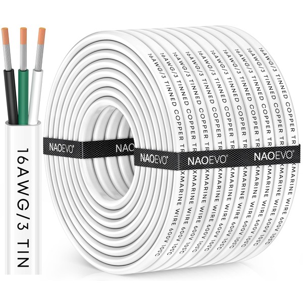 NAOEVO 16 Gauge Marine Wire, 16/3 Triplex Marine Electrical Cable,