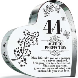 44th Birthday Plaque Gifts for Women Men - Aged to Perfection - Acrylic Heart Keepsake Gift for 44 Year Old Woman Man Her Him, 100mm x 100mm Present For Friends Family
