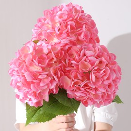 FLORRALIA 3Pcs Hydrangea Artificial Flowers, 22.44" Real Touch Latex Faux Hydrangea with Long Stems & Leaves for Home Office Decor or Wedding, Party, Centerpieces, Floral Arrangements (Pink)