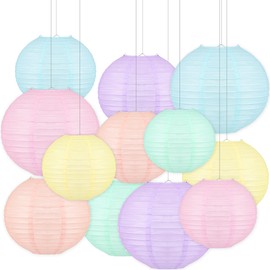 12 PCS Colorful Hanging Paper Lanterns Pastel 10 in Macaron-Colored Chinese Paper Lanterns Party Decorations for Classroom Baby Shower Wedding Birthday Valentine's Day