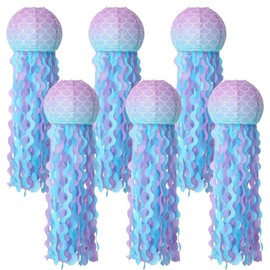 QYCX 6 Pcs Mermaid Jellyfish Mermaid Party Decorations Mermaid Paper Lantern Jellyfish Paper Lantern Hanging Paper Lantern for Mermaid Party Supply Under The Sea Party Decoration Ocean Party Decor