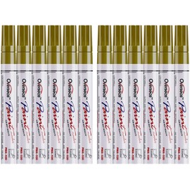 Lesun Gold Paint Pens Paint Markers, 12 Pack Waterproof Oil-Based Paint Pen Set Quick Dry and Permanent, Markers for Rock Painting, Stone, Ceramic, Wood, Fabric, Plastic, Canvas, Glass, Mugs, Tires