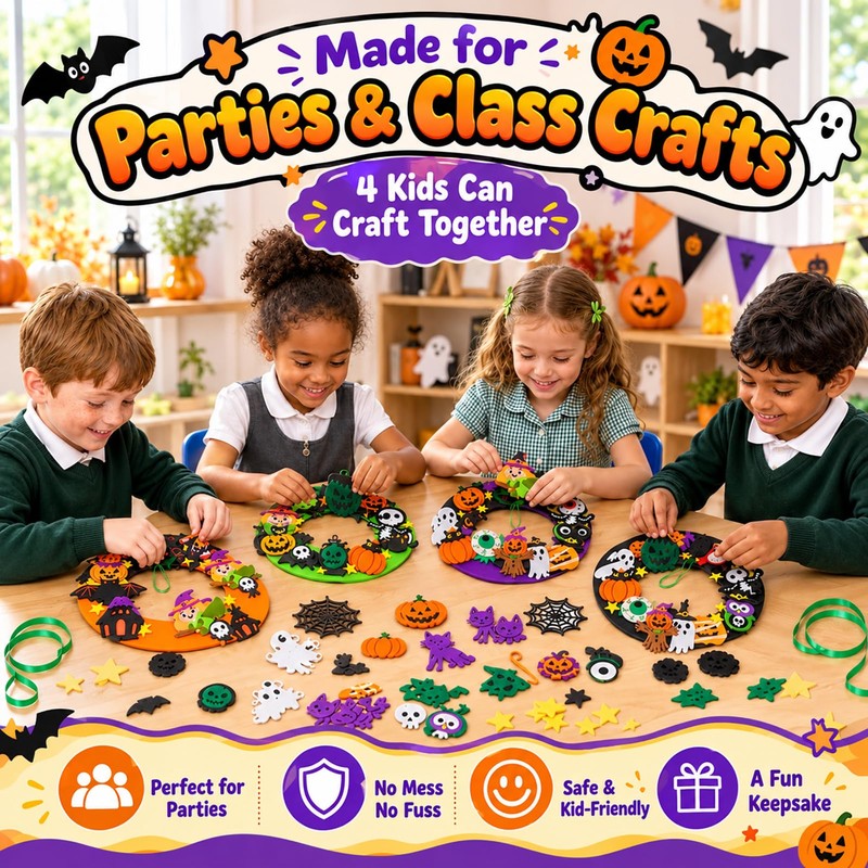 Halloween Wreath Craft for Kids - 8 Pack DIY Foam