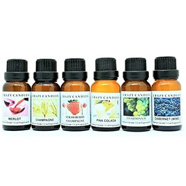 6 Bottle Set (Made in USA) 1 Merlot, 1 Cabernet, 1 Champagne, 1 Chardonnay, 1 Strawberry Champagne, 1 Pina Colada 1/2 Fl Oz Each (15ml) Premium Fragrance Oils