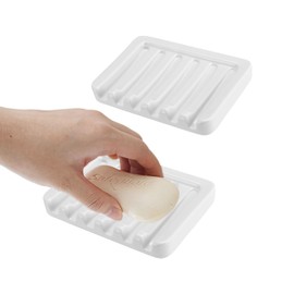 Self Draining Soap Holder, Vonpri Soap Dish Storage Bar Container Box for Shower Home Bathroom Accesories (2, White)