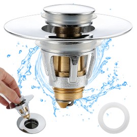 Bathroom Sink Stopper - for 1.25" Standard Drain Holes, Pop Up Sink Strainer, Bullet Core Push Type Stainless Steel Plug, Chrome