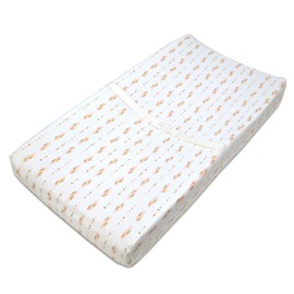 American Baby Company Printed 100% Cotton Knit Fitted Contoured Changing Table Pad Cover - Compatible with Mika Micky Bassinet, Sparkle Gold/Pink Feathers, for Boys and Girls