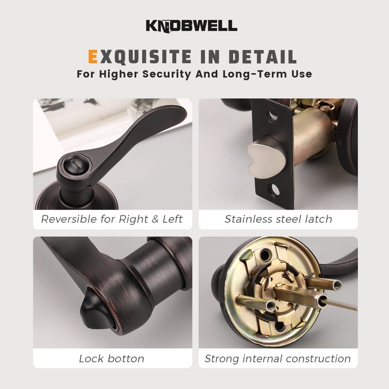 KNOBWELL 6 Pack Bronze Lever Door Handles Privacy Door Levers