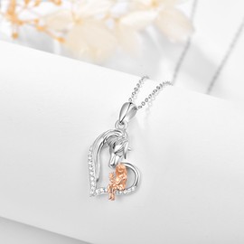 PRAYMOS Horse Necklace Sterling Silver Heart Birthstone Chain Pendant Pony Gift for Women Girls Friend Horse Lovers, Sterling Silver, Cubic Zirconia