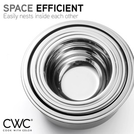 COOK WITH COLOR Stainless Steel Mixing Bowls Set with Lids - Nesting Bowls with Non-Slip Bottom, Grey, 12 Pieces