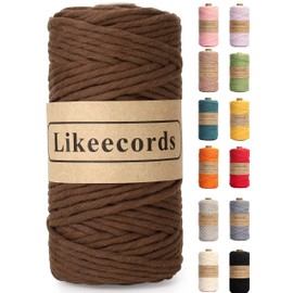 Likeecords 4mm Single Strand Macrame Cord 80m Colored Macrame Rope, Cotton Rope Macrame Yarn, Colorful Cotton Craft Cord Wall Hangings, Plant Hangers, Crafts (Brown)